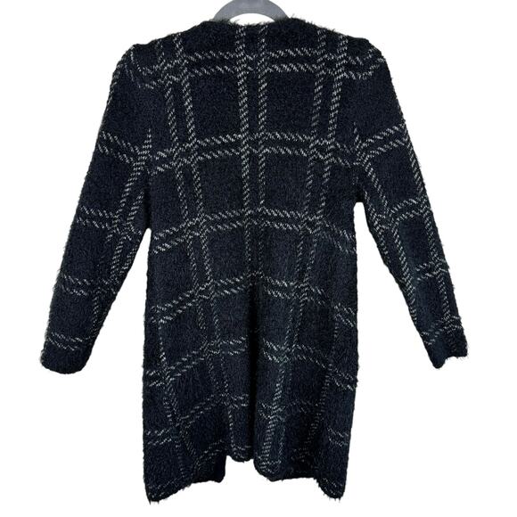 A. Moon Black White Checkered Long Sleeve Fuzzy Cardigan Pockets Size S - Picture 2 of 7